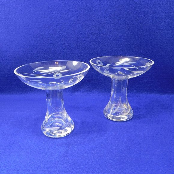 Vintage Pair of Gorham Flower Etched Crystal Candlesticks 4.75" - Picture 1 of 8